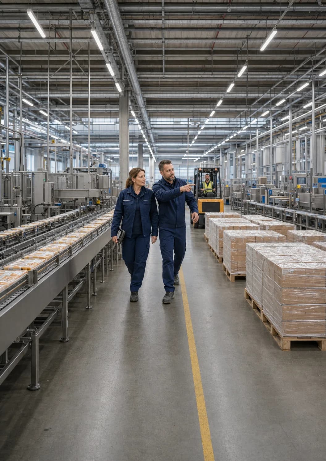 Zwei Fachkräfte besprechen den nächsten Schritt bei einem Rundgang durch die Produktion