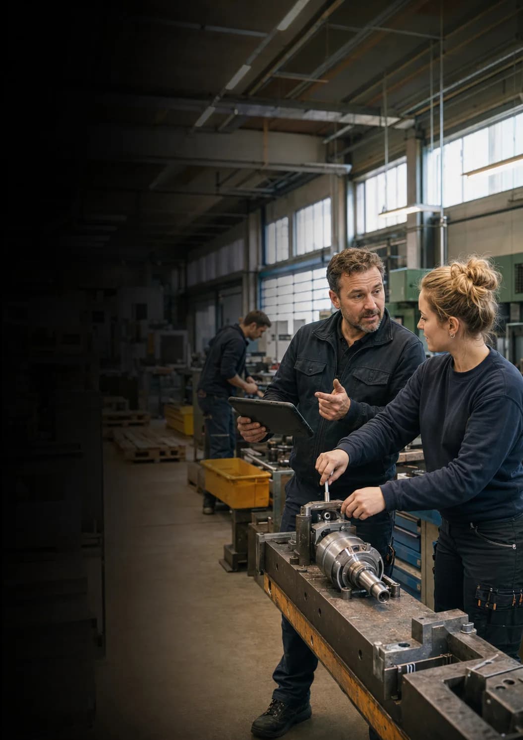 Zwei Fachkräfte stimmen eine individuelle Lösung direkt am Werkstück ab